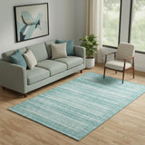 5' X 8' Aqua And Ivory Striped Washable Area Rug With UV Protection