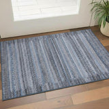 3' X 5' Blue And Charcoal Striped Washable Area Rug With UV Protection