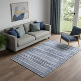 5' X 8' Blue And Charcoal Striped Washable Area Rug With UV Protection