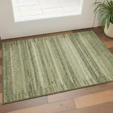 3' X 5' Green And Charcoal Striped Washable Area Rug With UV Protection
