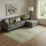 8' X 10' Green And Charcoal Striped Washable Area Rug With UV Protection