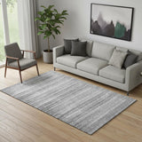 5' X 8' Gray And Silver Striped Washable Area Rug With UV Protection