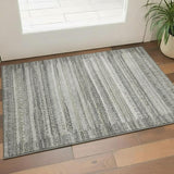 3' X 5' Pewter And Charcoal Striped Washable Area Rug With UV Protection