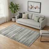 5' X 8' Pewter And Charcoal Striped Washable Area Rug With UV Protection