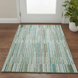 3' X 5' Sage And Teal Striped Washable Area Rug With UV Protection