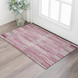 3' X 5' Blush And Silver Striped Washable Area Rug With UV Protection