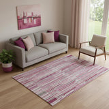 5' X 8' Blush And Silver Striped Washable Area Rug With UV Protection