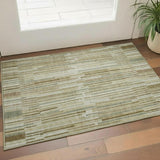 3' X 5' Khaki And Beige Striped Washable Area Rug With UV Protection