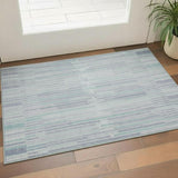 3' X 5' Mint Green And Denim Blue Striped Washable Area Rug With UV Protection