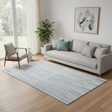 5' X 8' Mint Green And Denim Blue Striped Washable Area Rug With UV Protection