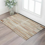 3' X 5' Rust And Gray Striped Washable Area Rug With UV Protection