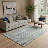 5' X 8' Teal And Brown Striped Washable Area Rug With UV Protection