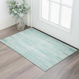 3' X 5' Turquoise And Sky Blue Striped Washable Area Rug With UV Protection