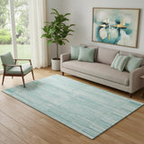 5' X 8' Turquoise And Sky Blue Striped Washable Area Rug With UV Protection