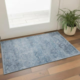 3' X 5' Blue And Denim Blue Abstract Washable Area Rug With UV Protection