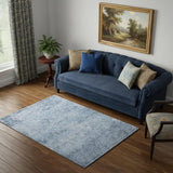 5' X 8' Blue And Denim Blue Abstract Washable Area Rug With UV Protection