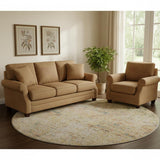 8' Gold And Beige Abstract Washable Round Rug With UV Protection