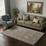 5' X 8' Brown And Lavender Oriental Washable Area Rug With UV Protection