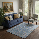 5' X 8' Blue And Taupe Oriental Washable Area Rug With UV Protection