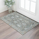 3' X 5' Fern Green And Denim Blue Oriental Washable Area Rug With UV Protection