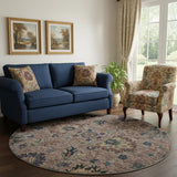 8' Coffee And Copper Oriental Washable Round Rug With UV Protection
