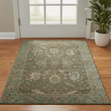 3' X 5' Olive Green And Beige Oriental Washable Area Rug With UV Protection