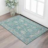 3' X 5' Teal And Copper Oriental Washable Area Rug With UV Protection