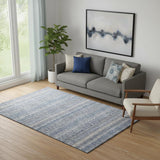 5' X 8' Blue And Beige Striped Washable Area Rug With UV Protection