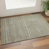 3' X 5' Khaki And Beige Striped Washable Area Rug With UV Protection