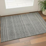 3' X 5' Pewter And Gray Striped Washable Area Rug With UV Protection