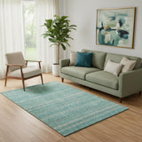 5' X 8' Teal And Beige Striped Washable Area Rug With UV Protection