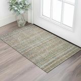 3' X 5' Brown And Blue Striped Washable Area Rug With UV Protection