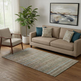 5' X 8' Brown And Blue Striped Washable Area Rug With UV Protection