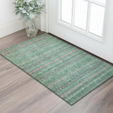 3' X 5' Green And Blush Striped Washable Area Rug With UV Protection