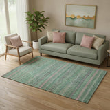 5' X 8' Green And Blush Striped Washable Area Rug With UV Protection