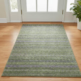 3' X 5' Olive Green And Purple Striped Washable Area Rug With UV Protection