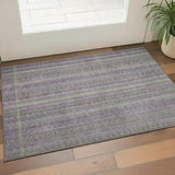 3' X 5' Purple And Green Striped Washable Area Rug With UV Protection