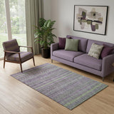 5' X 8' Purple And Green Striped Washable Area Rug With UV Protection