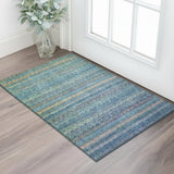 3' X 5' Teal And Copper Striped Washable Area Rug With UV Protection