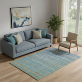 5' X 8' Teal And Copper Striped Washable Area Rug With UV Protection