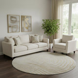 8' Beige And Brown Abstract Washable Round Rug With UV Protection