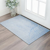 3' X 5' Blue And Silver Abstract Washable Area Rug With UV Protection