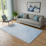 5' X 8' Blue And Silver Abstract Washable Area Rug With UV Protection