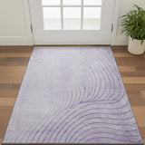 3' X 5' Lavender And Silver Abstract Washable Area Rug With UV Protection