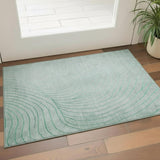 3' X 5' Mint Green And Silver Abstract Washable Area Rug With UV Protection