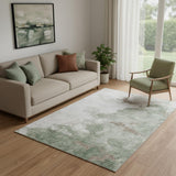 5' X 8' Sage And Linen Abstract Washable Area Rug With UV Protection