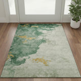 3' X 5' Emerald And Gold Abstract Washable Area Rug With UV Protection