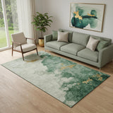 5' X 8' Emerald And Gold Abstract Washable Area Rug With UV Protection