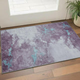3' X 5' Lavender And Teal Abstract Washable Area Rug With UV Protection