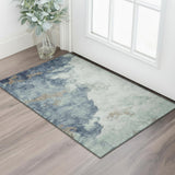 3' X 5' Pale Aqua And Taupe Abstract Washable Area Rug With UV Protection